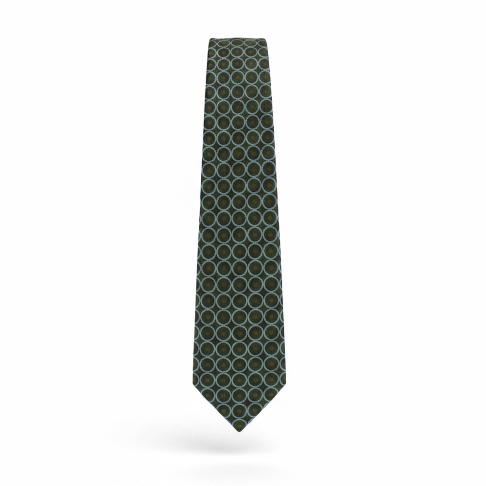BCBG Attitude Men's Green and Blue Circle Geometric Print 100% Silk Necktie